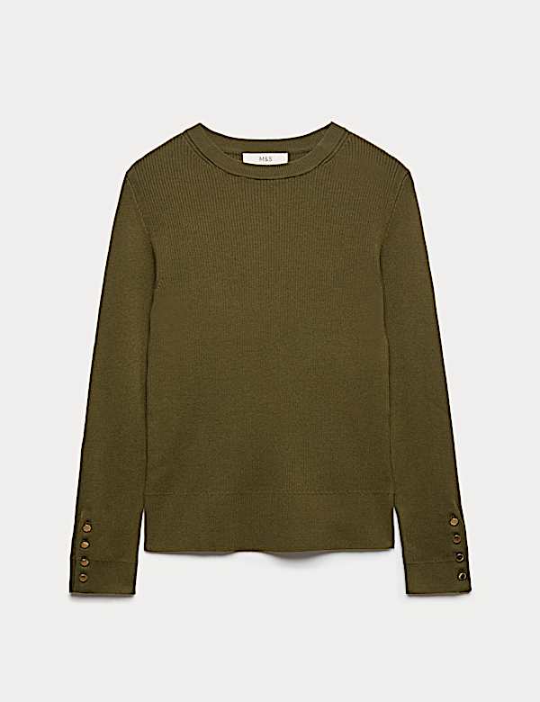 Ribbed Crew Neck Button Detail Jumper - HU