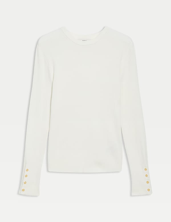 Ribbed Crew Neck Button Detail Jumper - HU