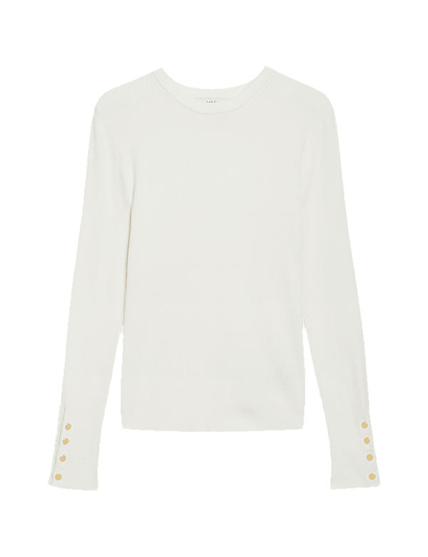Ribbed Crew Neck Button Detail Jumper