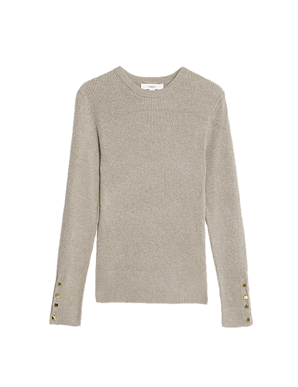 Ribbed Crew Neck Button Detail Jumper