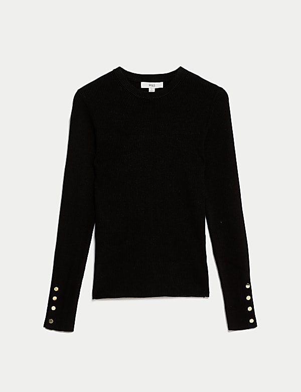 Ribbed Crew Neck Button Detail Jumper - GR