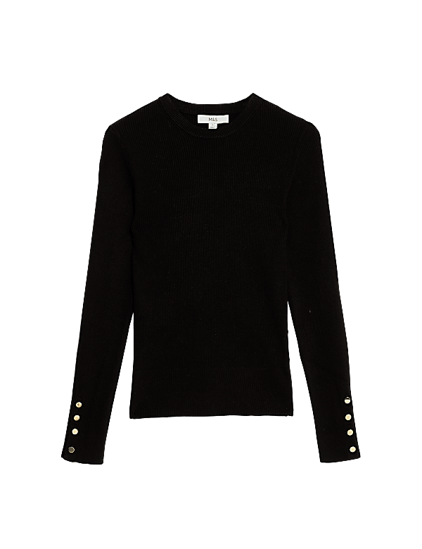 Ribbed Crew Neck Button Detail Jumper