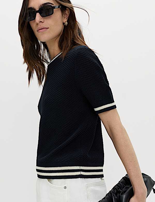 Cotton Rich Tipped Detail Knitted Top - CZ