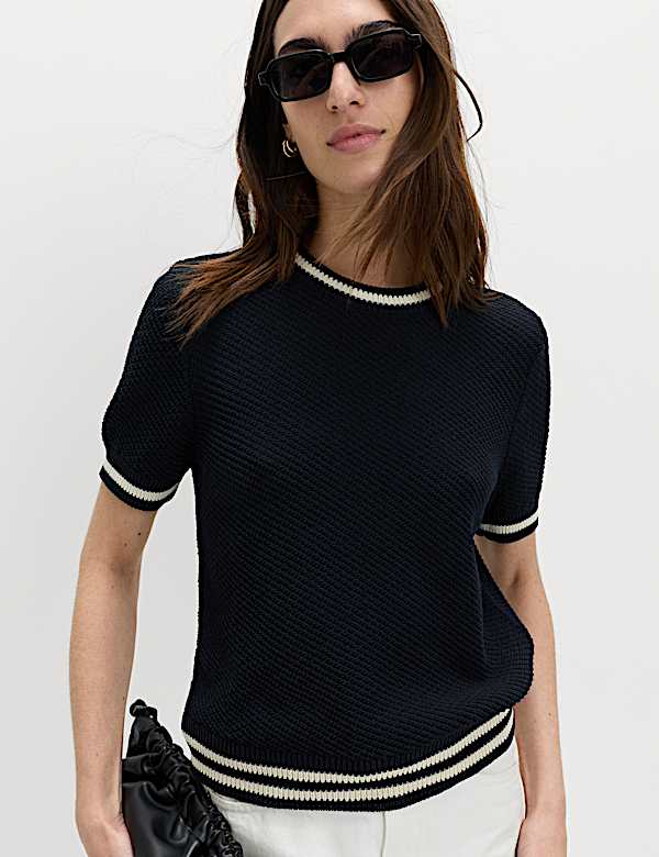 Cotton Rich Tipped Detail Knitted Top - CZ