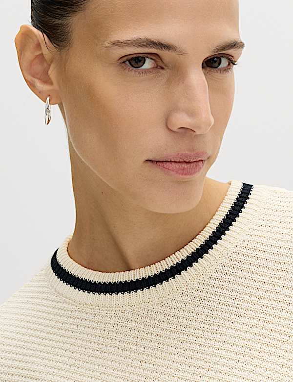 Cotton Rich Tipped Detail Knitted Top - BG