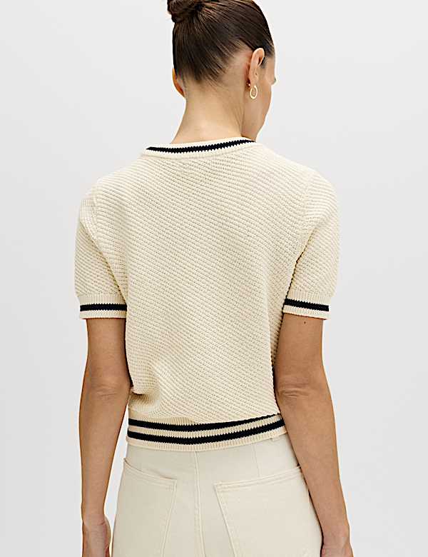 Cotton Rich Tipped Detail Knitted Top - BG