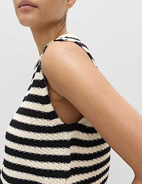 Top coupe slim en maille de coton &agrave; rayures - LU