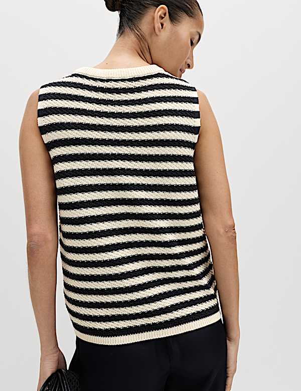 Top coupe slim en maille de coton &agrave; rayures - LU