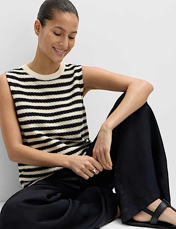 Top coupe slim en maille de coton &agrave; rayures - LU