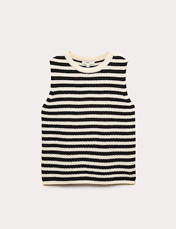 Top coupe slim en maille de coton &agrave; rayures - LU