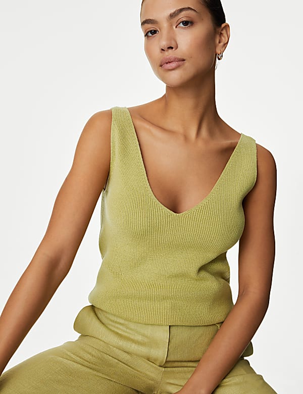 Cotton Rich V-Neck Longline Knitted Vest - CZ