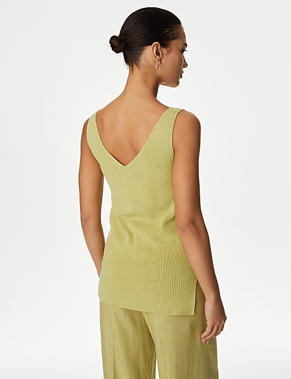 Cotton Rich V-Neck Longline Knitted Vest - CZ