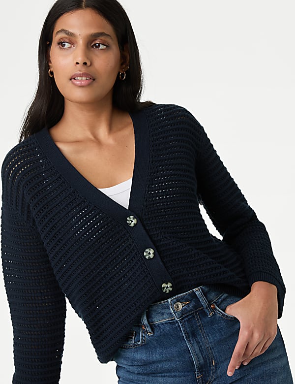 Cotton Rich Textured V-Neck Cardigan