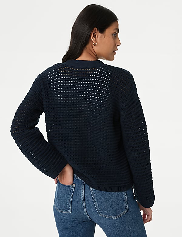 Cotton Rich Textured V-Neck Cardigan