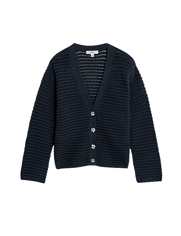 Cotton Rich Textured V-Neck Cardigan