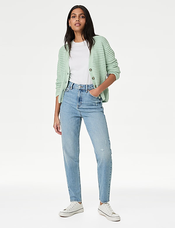 Cotton Rich Textured V-Neck Cardigan
