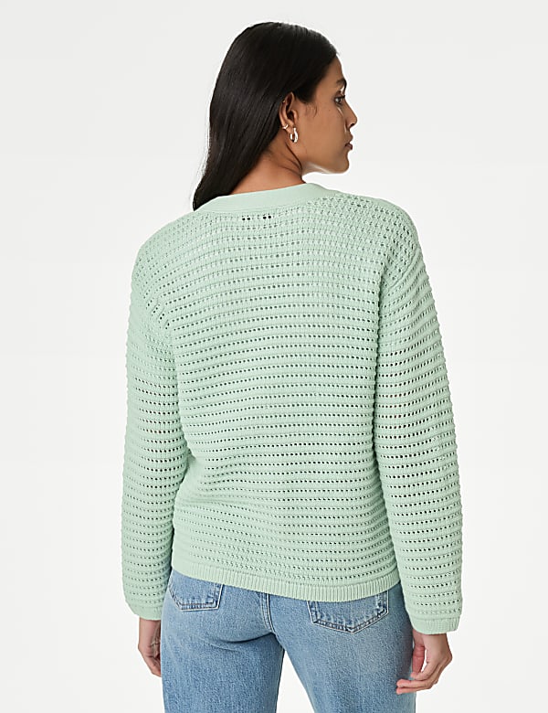 Cotton Rich Textured V-Neck Cardigan