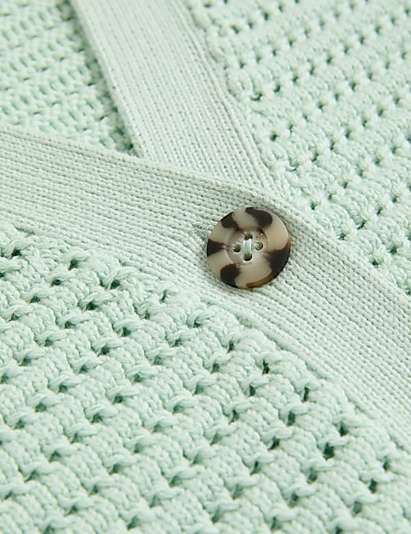 Cotton Rich Textured V-Neck Cardigan