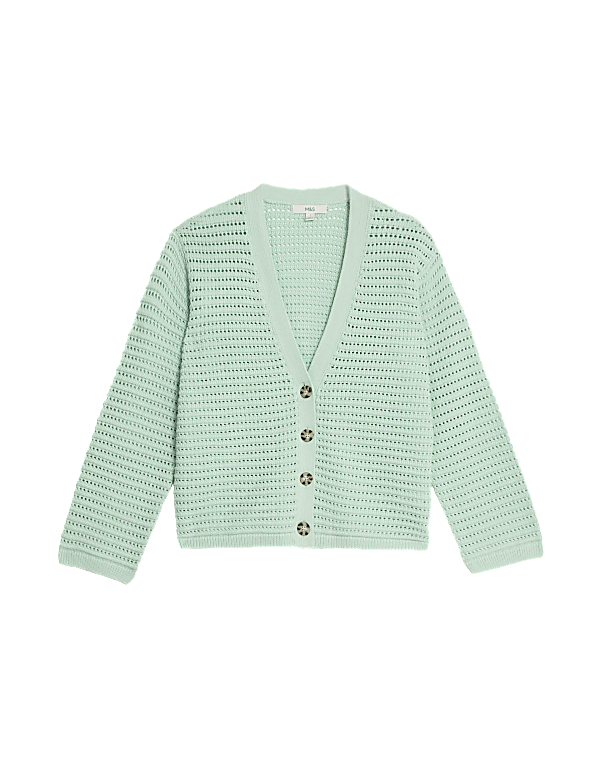 Cotton Rich Textured V-Neck Cardigan