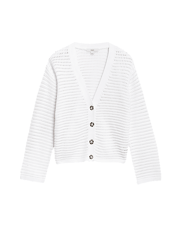 Cotton Rich Textured V-Neck Cardigan