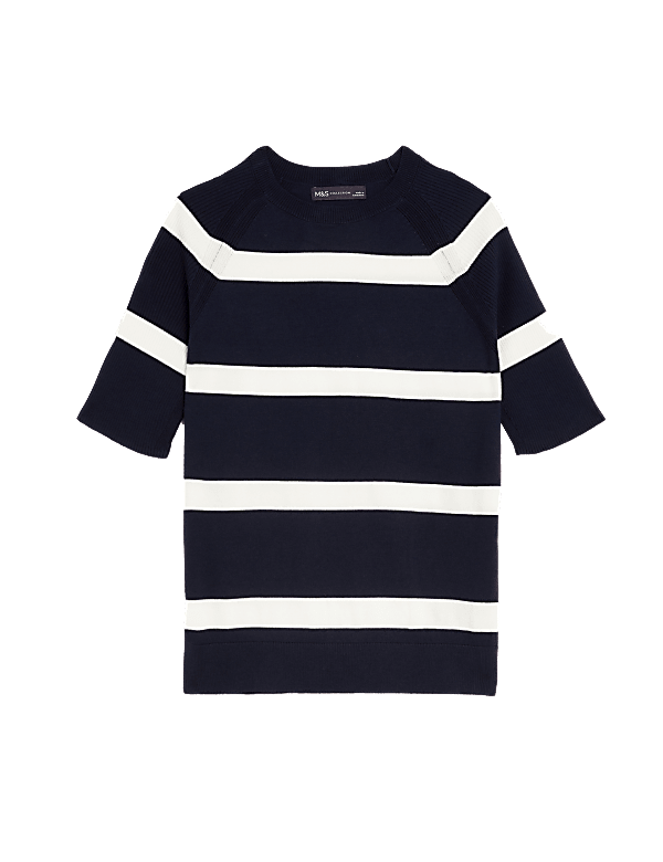 Cotton Rich Striped Ribbed Knitted Top