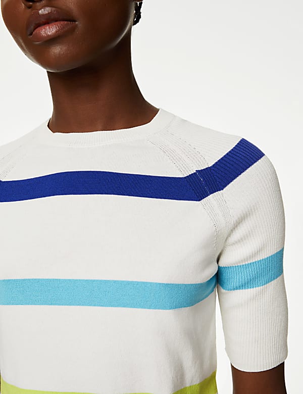 Cotton Rich Striped Ribbed Knitted Top