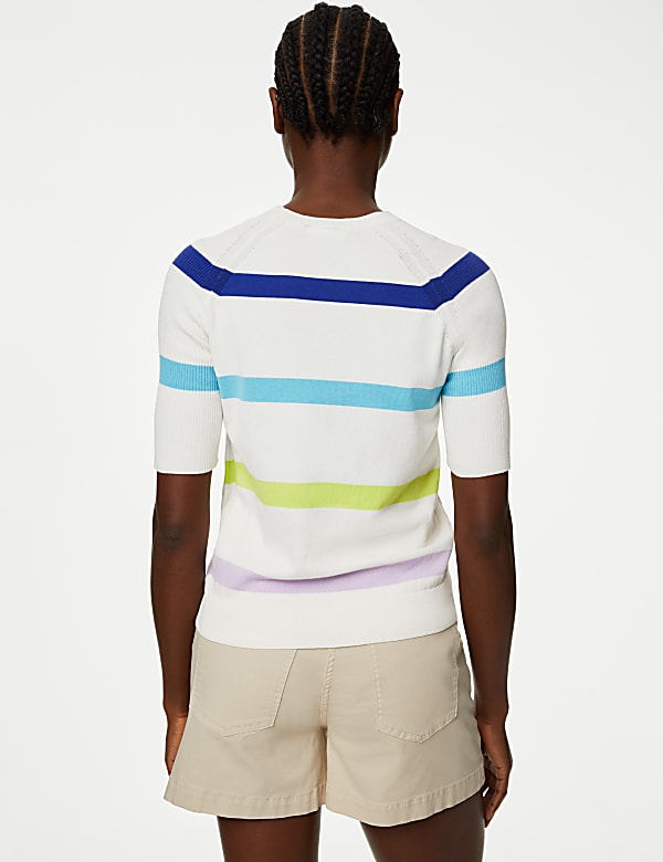 Cotton Rich Striped Ribbed Knitted Top