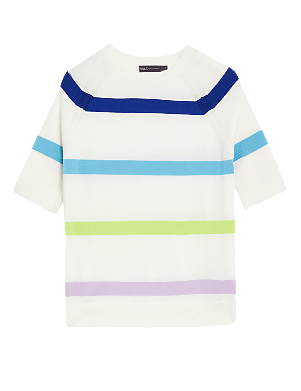 Cotton Rich Striped Ribbed Knitted Top