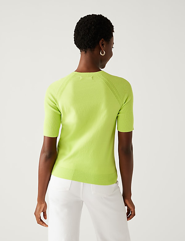 Cotton Rich Ribbed Crew Neck Knitted Top