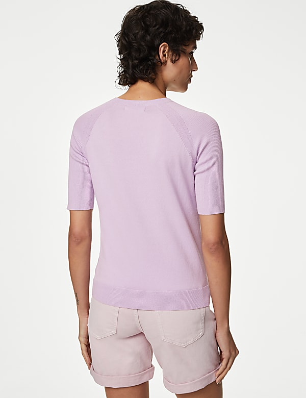 Cotton Rich Ribbed Crew Neck Knitted Top