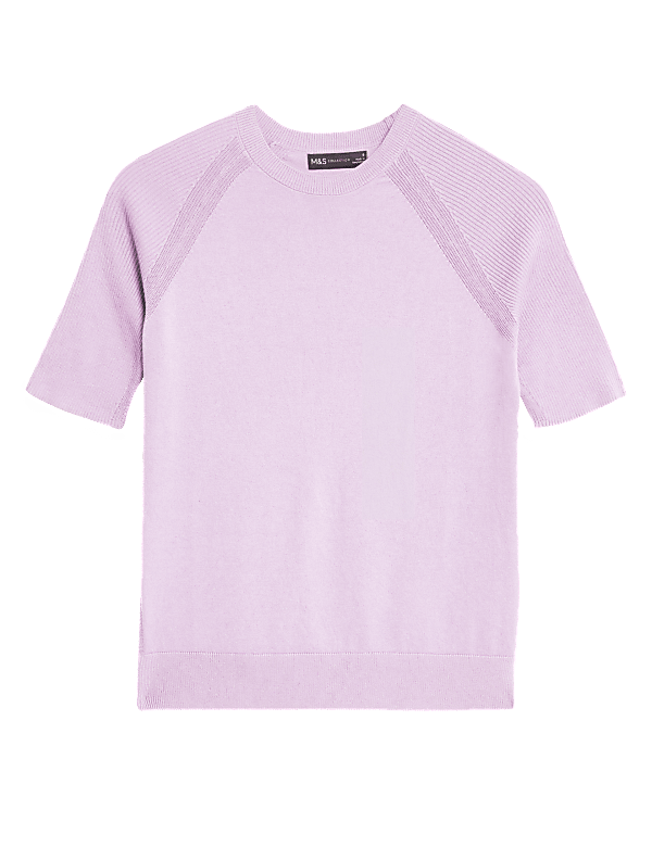 Cotton Rich Ribbed Crew Neck Knitted Top