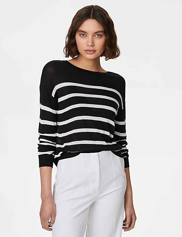 Lightweight Striped Crew Neck Jumper