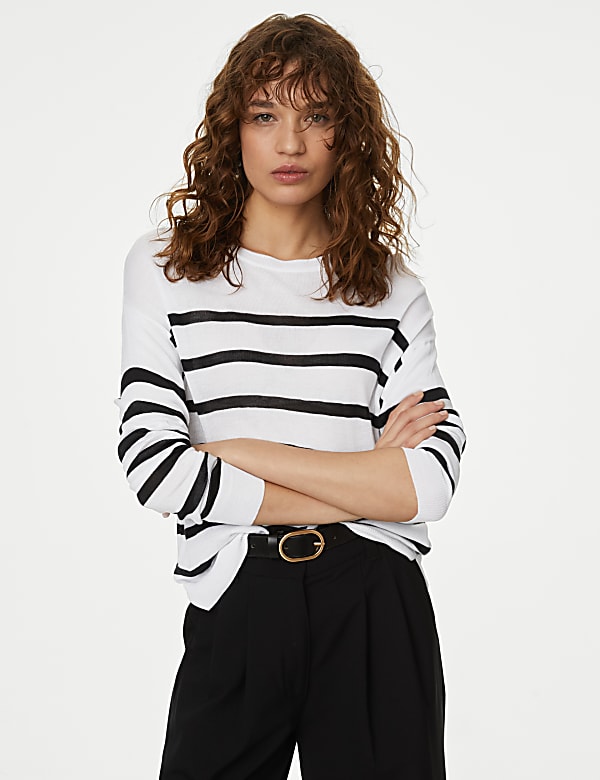Lightweight Striped Crew Neck Jumper