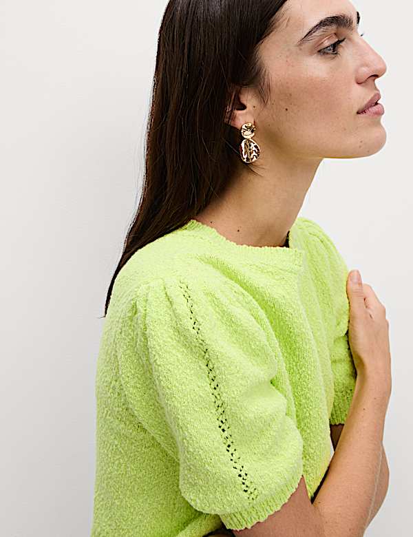 Cotton Rich Textured Slim Fit Crop Top - JO