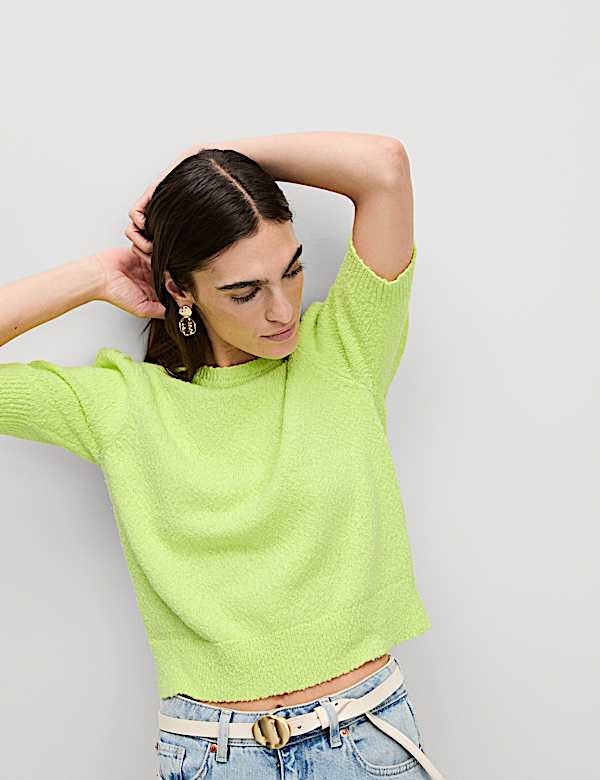 Cotton Rich Textured Slim Fit Crop Top - CY