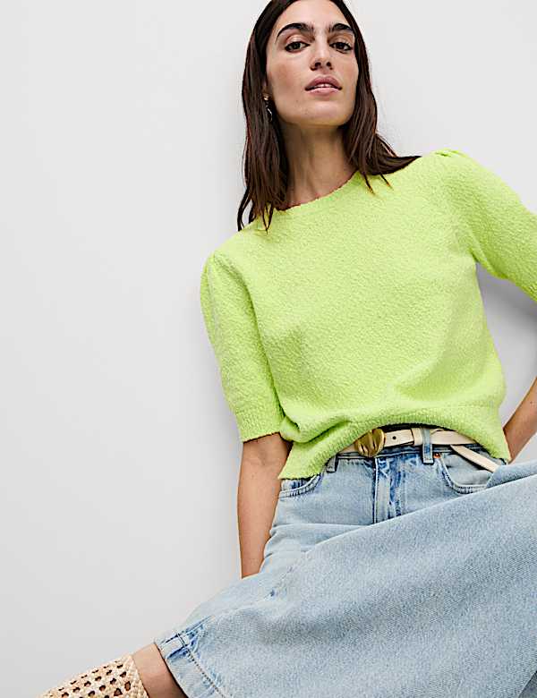 Cotton Rich Textured Slim Fit Crop Top - CY