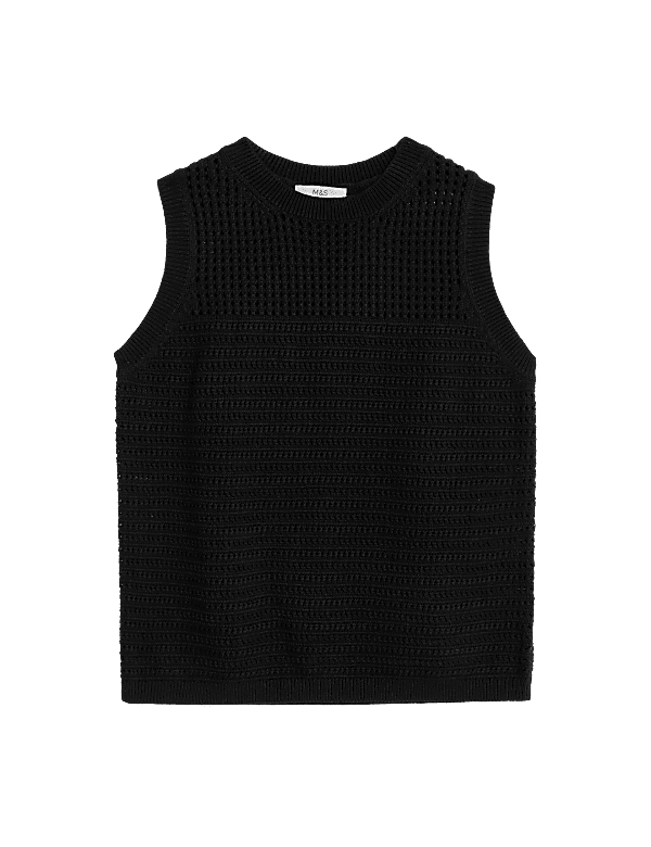 Cotton Rich Pointelle Knitted Vest