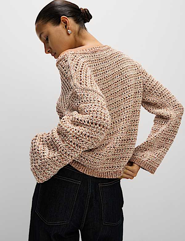 Textured Crew Neck Jumper with Cotton - ID
