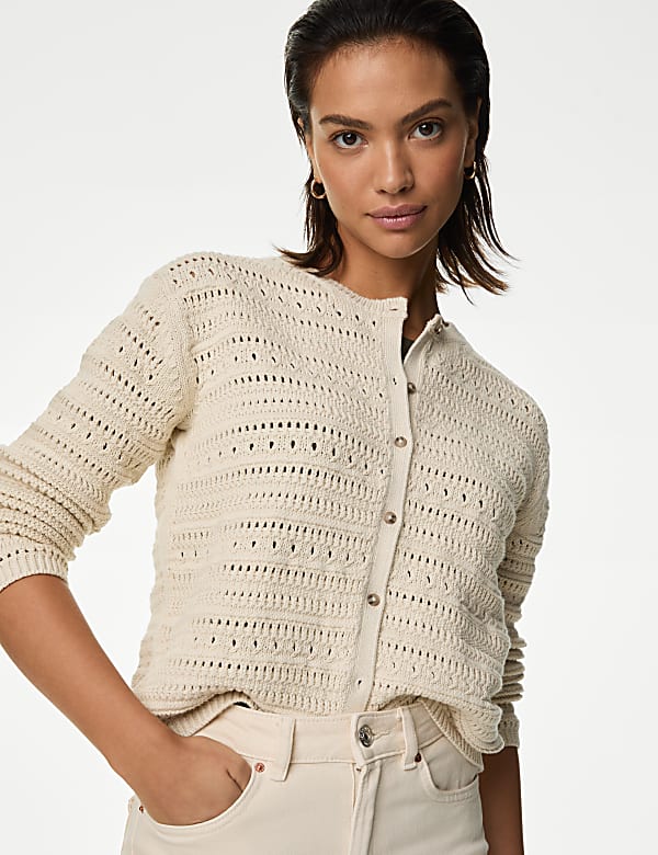 Cotton Rich Textured Pointelle Cardigan