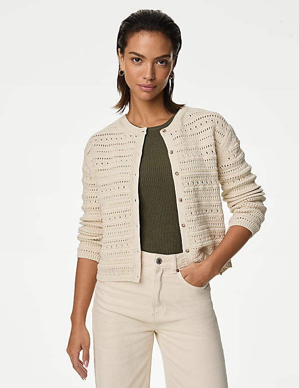 Cotton Rich Textured Pointelle Cardigan