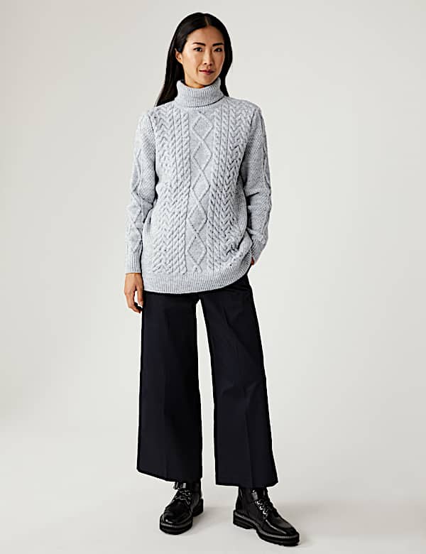 Cable Knit Roll Neck Longline Jumper