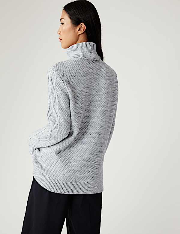 Cable Knit Roll Neck Longline Jumper