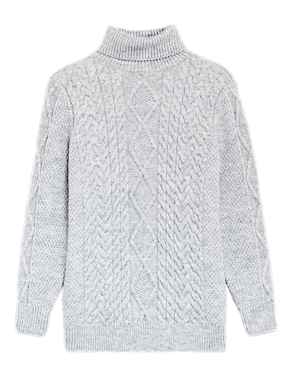 Cable Knit Roll Neck Longline Jumper