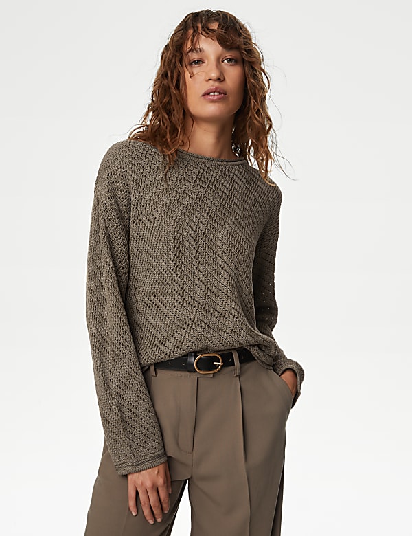 Textured Crew Neck Jumper MOCHA Jumpers M S IT