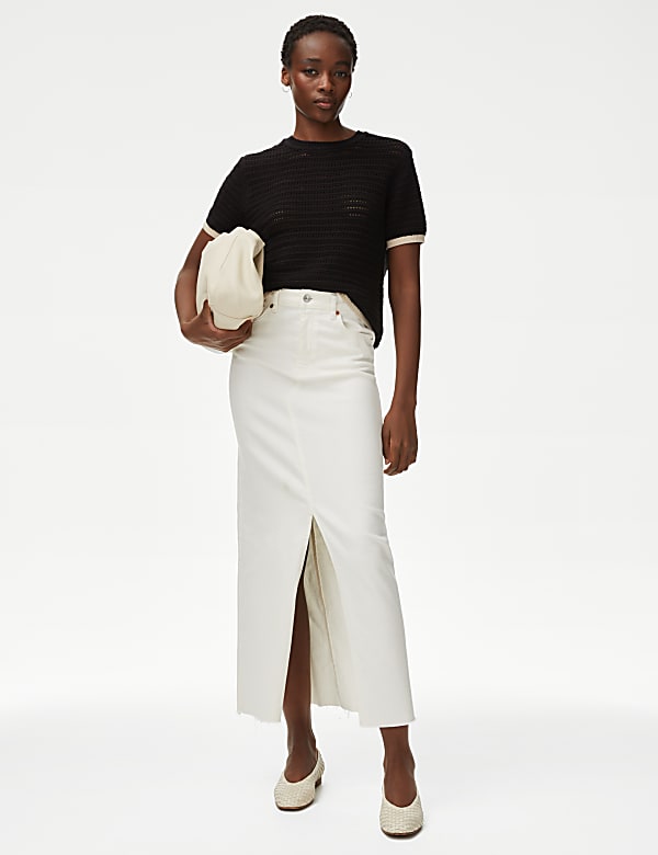 Cotton Rich Textured Tipped Knitted Top