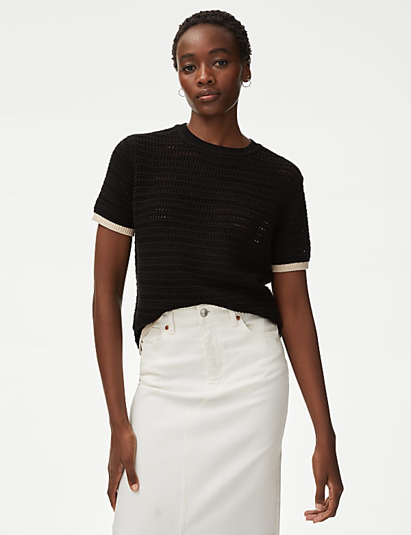 Cotton Rich Textured Tipped Knitted Top