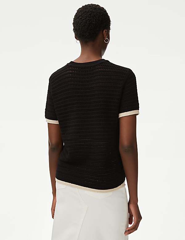 Cotton Rich Textured Tipped Knitted Top