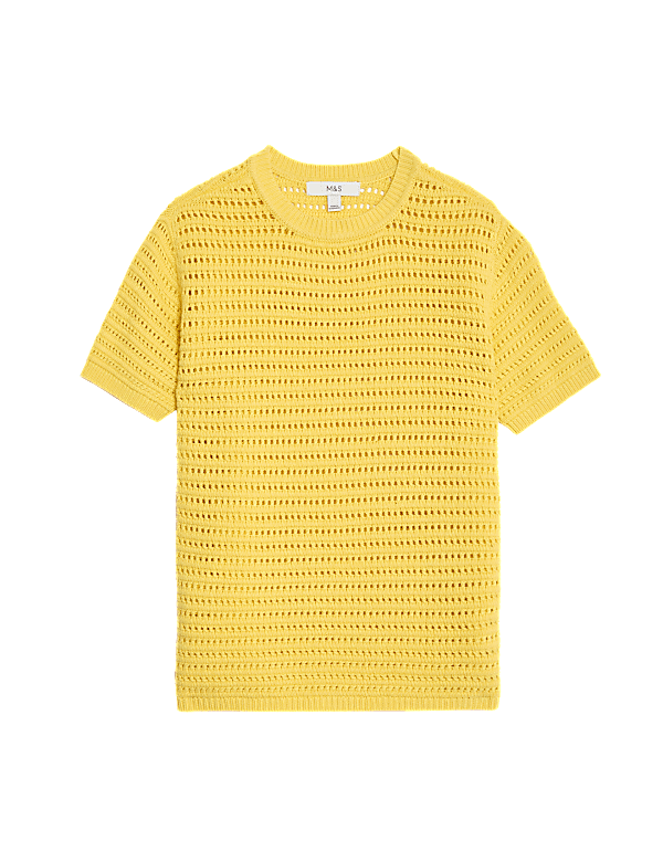 Cotton Rich Crew Neck Textured Knitted Top