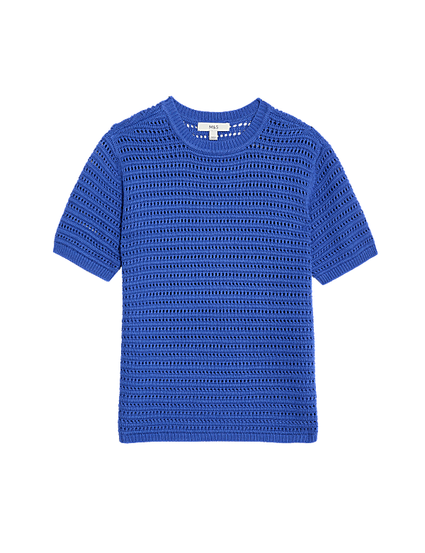Cotton Rich Crew Neck Textured Knitted Top
