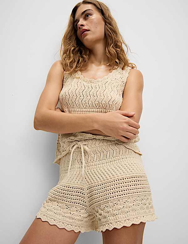 Cotton Blend Pointelle Shorts - ES